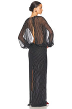 Sheer Polka Dot Long Sleeve Gown H7016