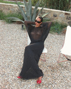 Sheer Polka Dot Long Sleeve Gown H7016