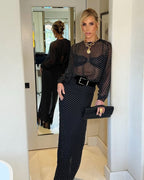 Sheer Polka Dot Long Sleeve Gown H7016