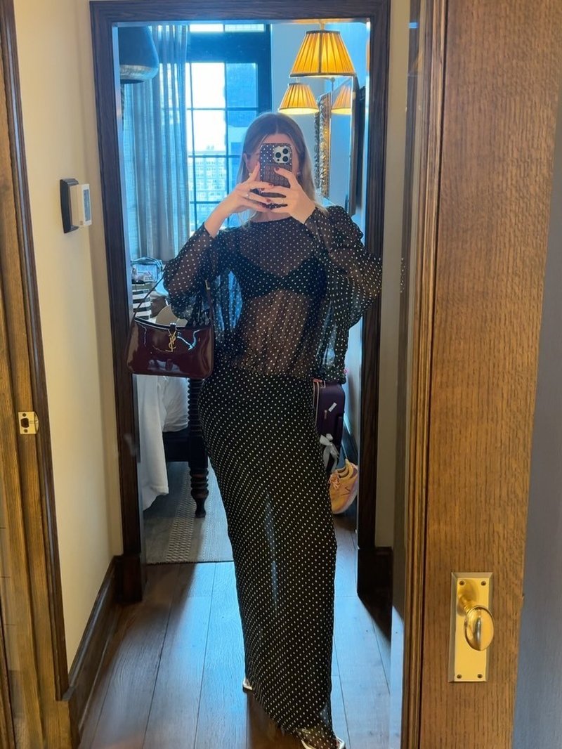Sheer Polka Dot Long Sleeve Gown H7016