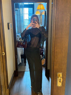 Sheer Polka Dot Long Sleeve Gown H7016