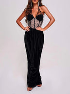 Sheer Polka Dot Velvet Maxi Dress H6405