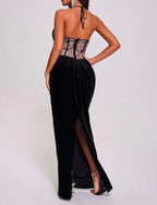 Sheer Polka Dot Velvet Maxi Dress H6405