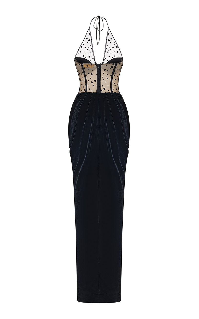 Sheer Polka Dot Velvet Maxi Dress H6405