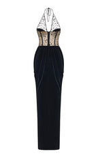 Sheer Polka Dot Velvet Maxi Dress H6405
