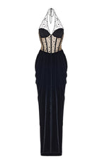 Sheer Polka Dot Velvet Maxi Dress H6405