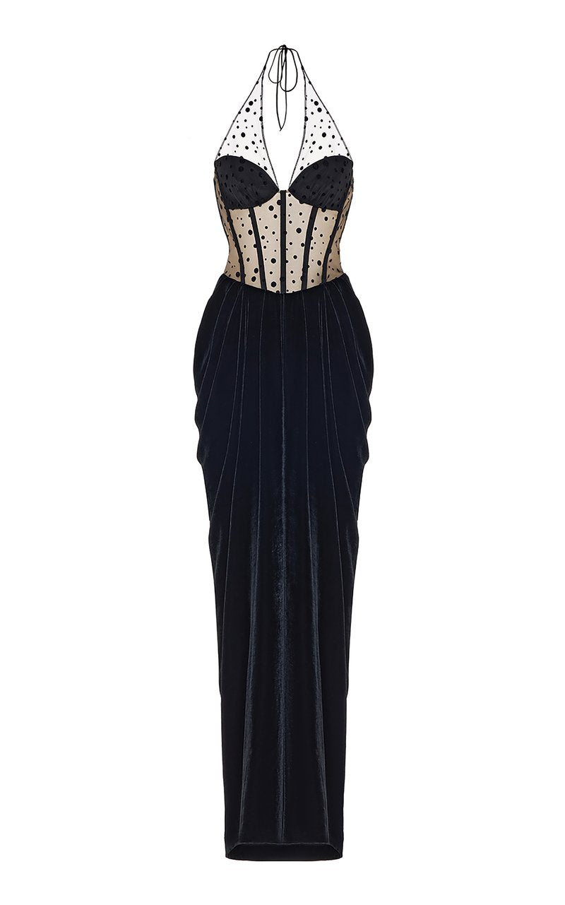 Sheer Polka Dot Velvet Maxi Dress H6405
