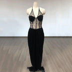 Sheer Polka Dot Velvet Maxi Dress H6405
