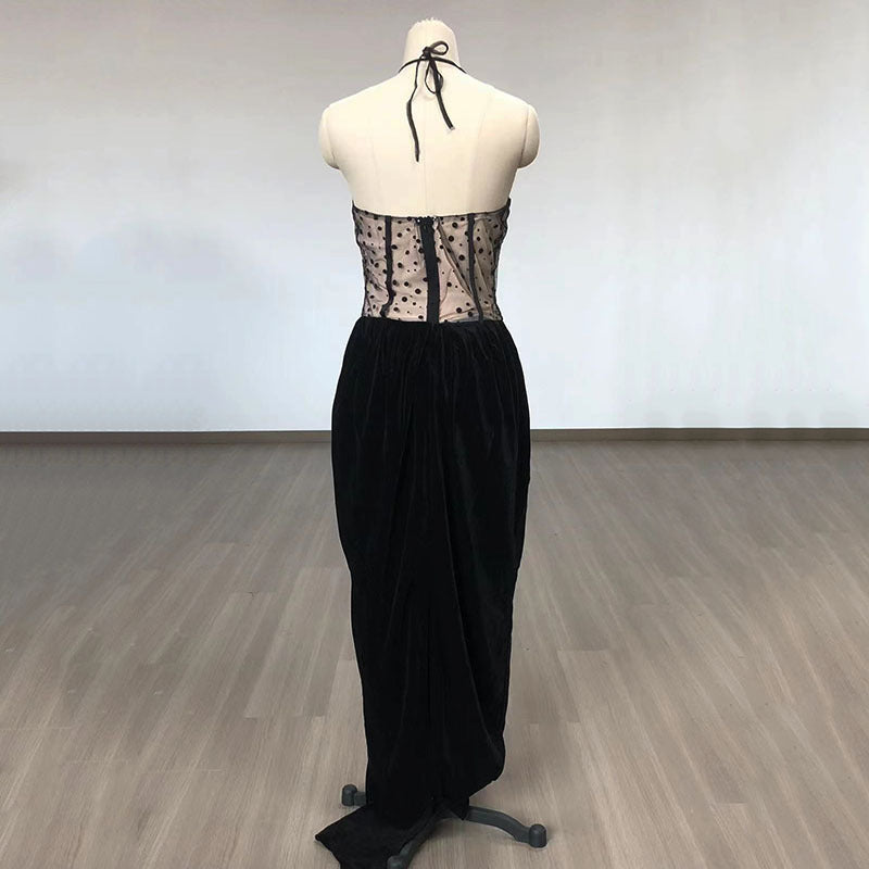 Sheer Polka Dot Velvet Maxi Dress H6405