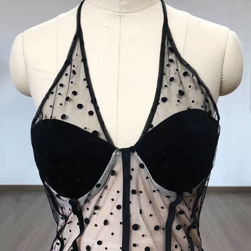 Sheer Polka Dot Velvet Maxi Dress H6405