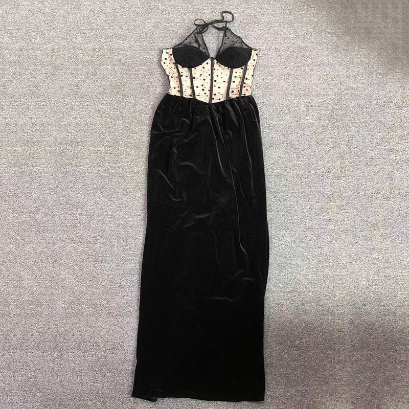 Sheer Polka Dot Velvet Maxi Dress H6405