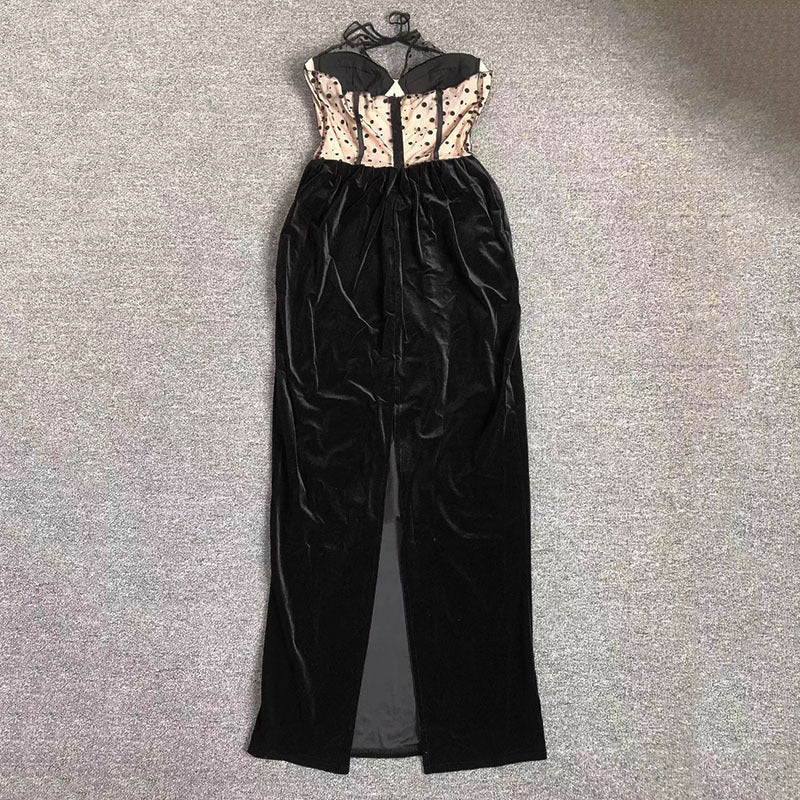 Sheer Polka Dot Velvet Maxi Dress H6405