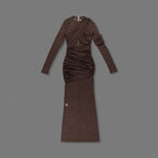 Sheer Ruched Brown Maxi Dress H6615