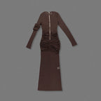 Sheer Ruched Brown Maxi Dress H6615