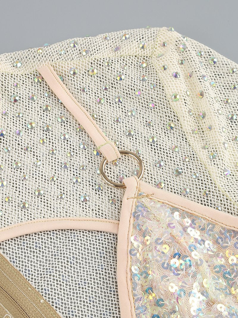 Sheer Sequin Cutout Mini Dress H6549