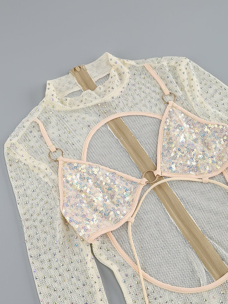 Sheer Sequin Cutout Mini Dress H6549