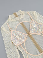 Sheer Sequin Cutout Mini Dress H6549