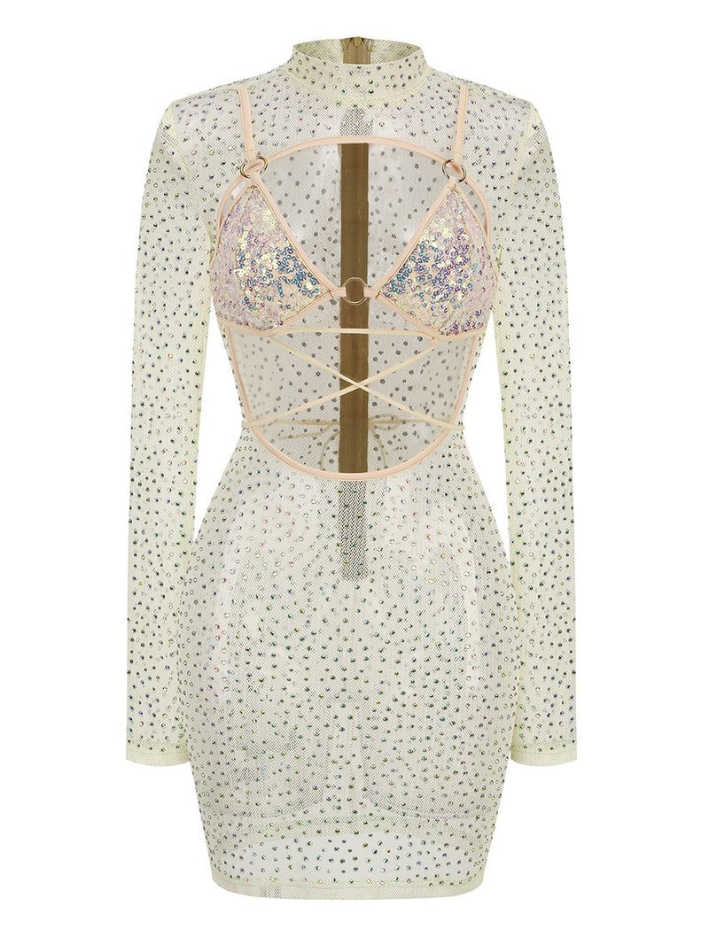 Sheer Sequin Cutout Mini Dress H6549