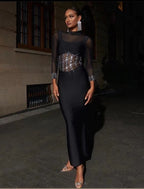 Sheer Sleeve Beaded Midi Dress H6080