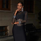 Sheer Sleeve Beaded Midi Dress H6080