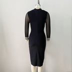 Sheer Sleeve Beaded Midi Dress H6080