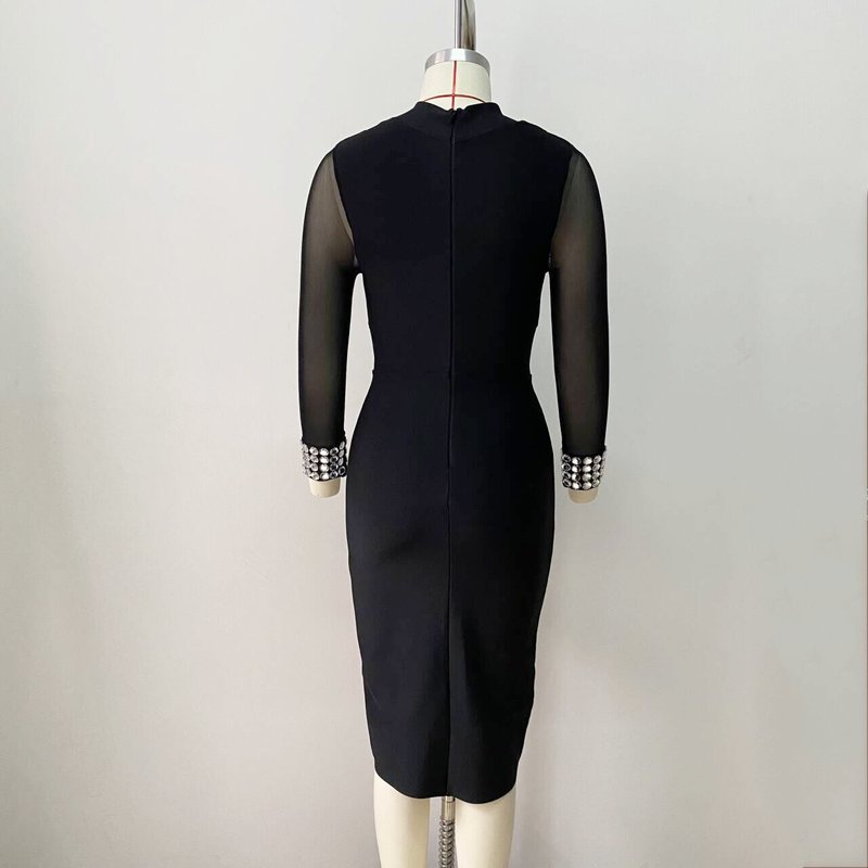 Sheer Sleeve Beaded Midi Dress H6080