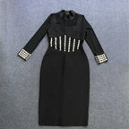 Sheer Sleeve Beaded Midi Dress H6080