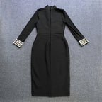 Sheer Sleeve Beaded Midi Dress H6080