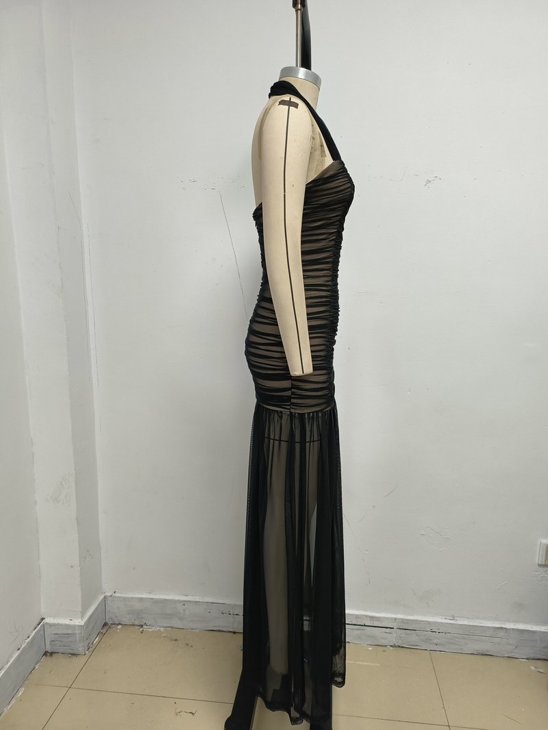 Sheer Striped Maxi Dress H7087