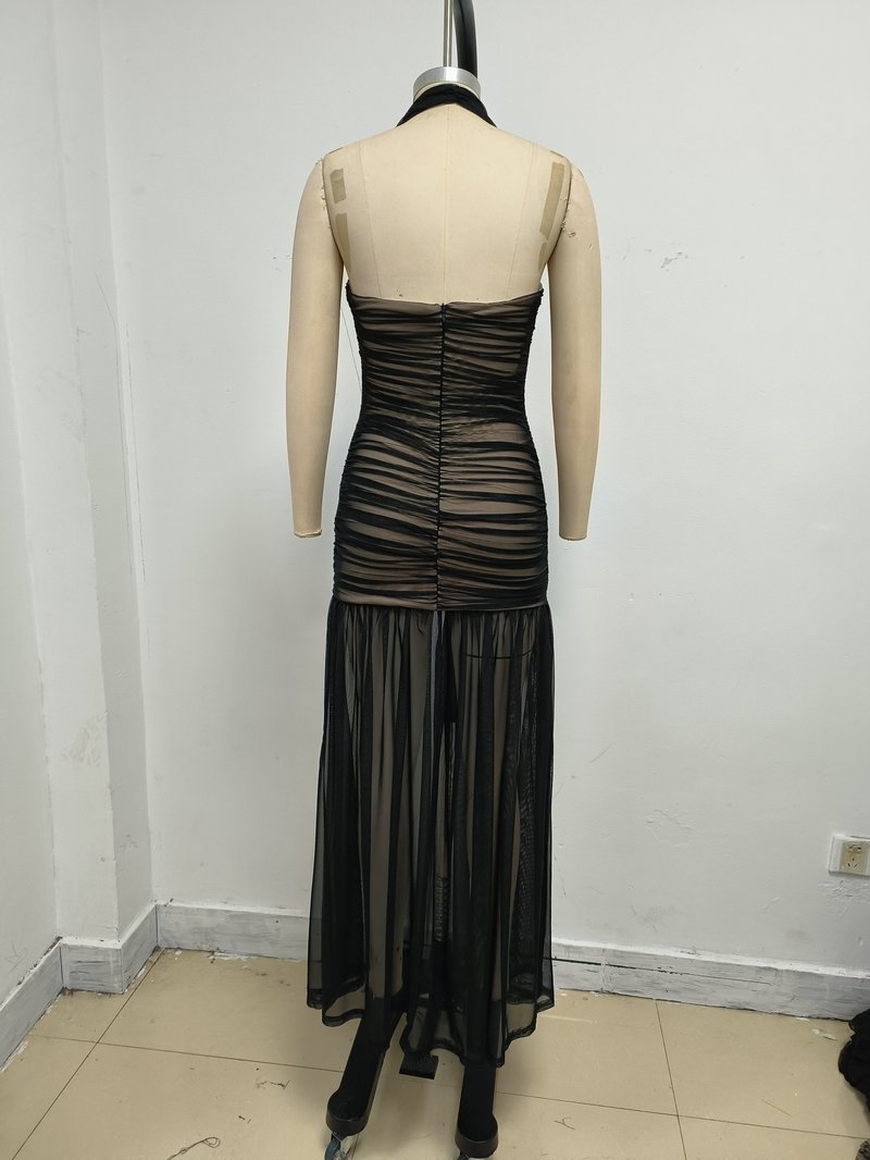 Sheer Striped Maxi Dress H7087
