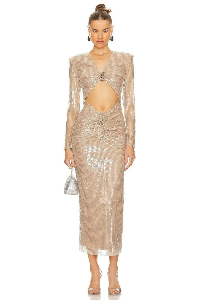 Shimmer Cutout Crop Top & Skirt Set H6176