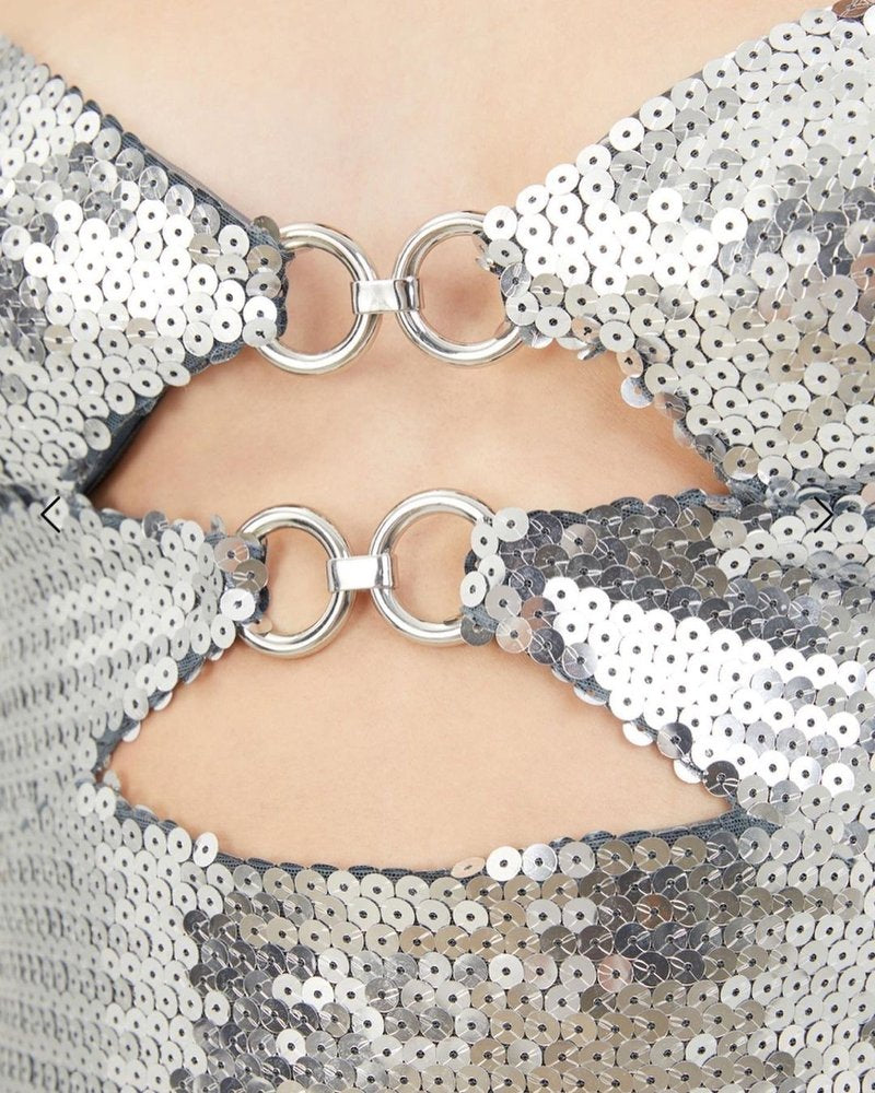 Silver Sequin Cutout Mini Dress H5967
