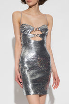 Silver Sequin Cutout Mini Dress H5967