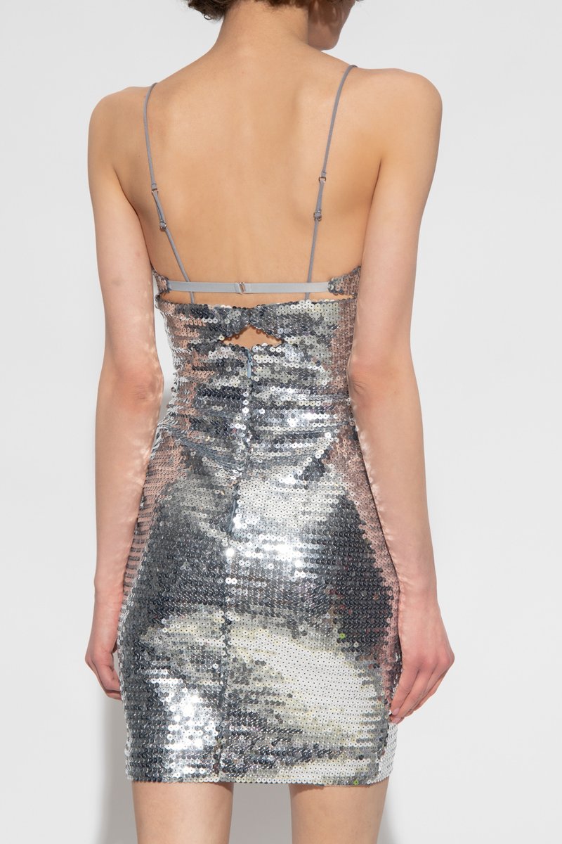 Silver Sequin Cutout Mini Dress H5967