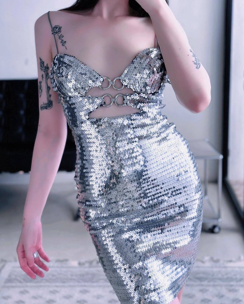 Silver Sequin Cutout Mini Dress H5967