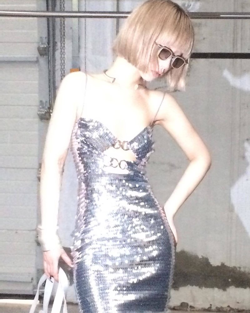 Silver Sequin Cutout Mini Dress H5967