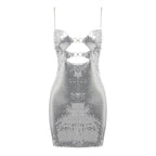 Silver Sequin Cutout Mini Dress H5967