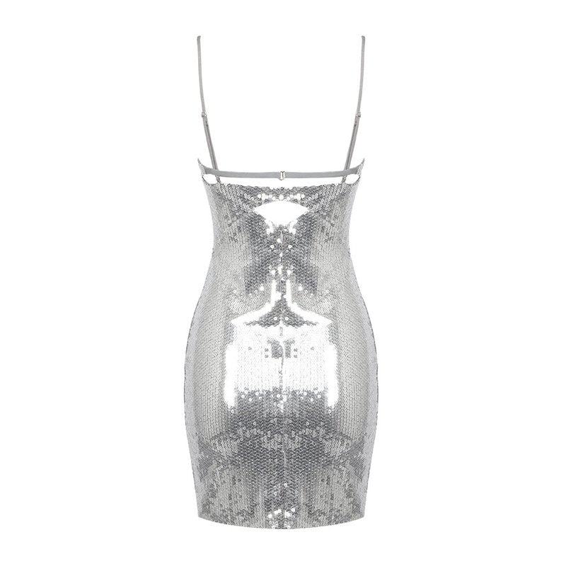 Silver Sequin Cutout Mini Dress H5967