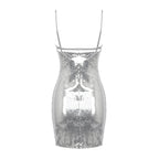 Silver Sequin Cutout Mini Dress H5967