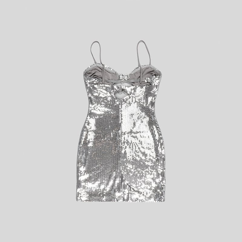 Silver Sequin Cutout Mini Dress H5967