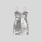 Silver Sequin Cutout Mini Dress H5967