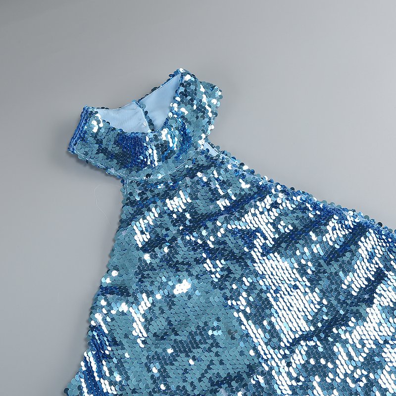 Silver Sequin Halter Maxi Dress H6663