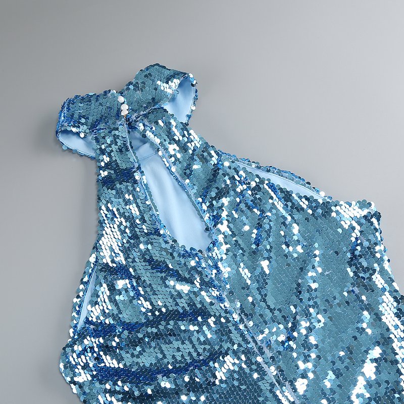 Silver Sequin Halter Maxi Dress H6663