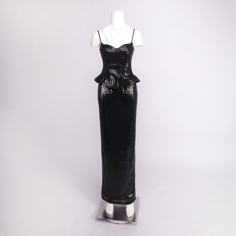 Silver Sequin Strapless Gown H7095