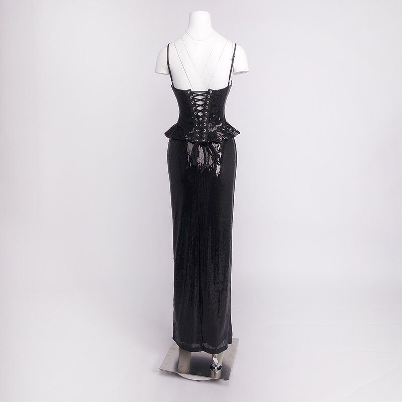 Silver Sequin Strapless Gown H7095