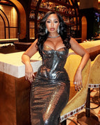 Silver Sequin Strapless Gown H7095