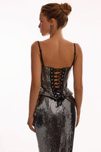 Silver Sequin Strapless Gown H7095