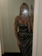Silver Sequin Strapless Gown H7095
