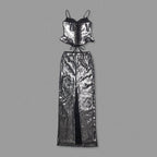 Silver Sequin Strapless Gown H7095