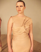 Sleek Brown Leather Sleeveless Dress H4567